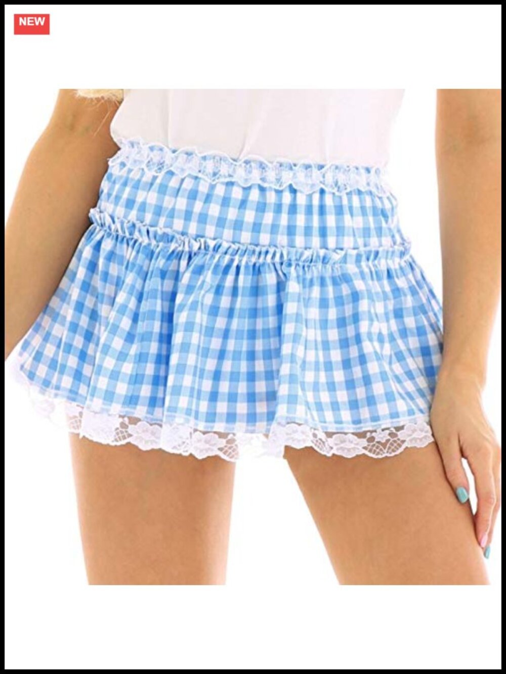 Plaid Lace Mini Skirt Ruffle Pleated A-Line Gingham Low Rise